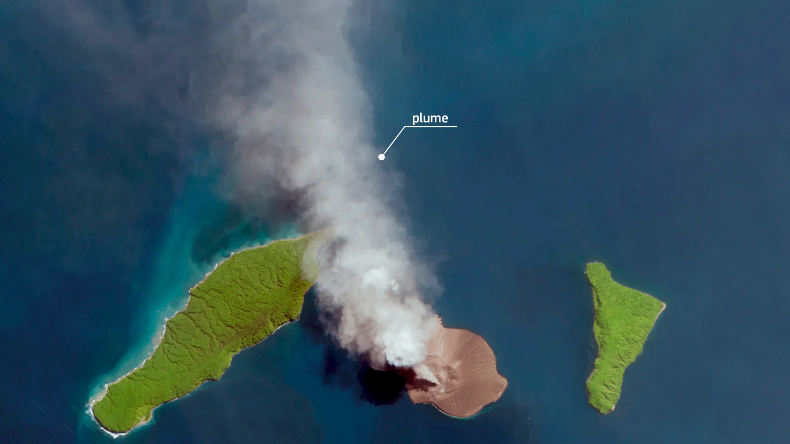 Satellite view of an ash plume rising from Anak Krakatau in the Sunda Strait